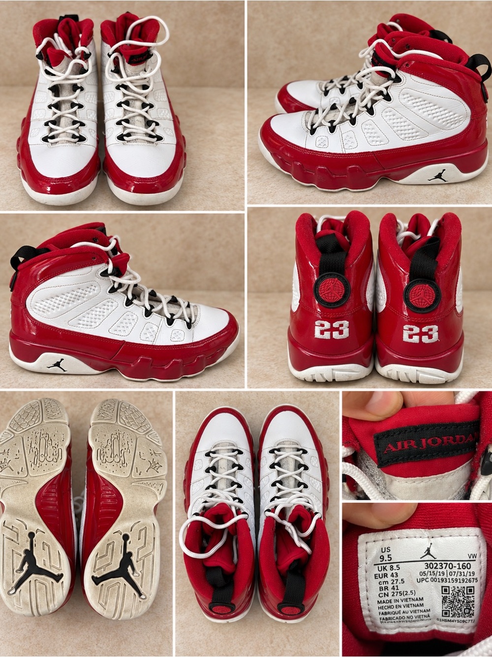 Air Jordan 9 Men’s Sneakers – Size 9.5 – White & Red